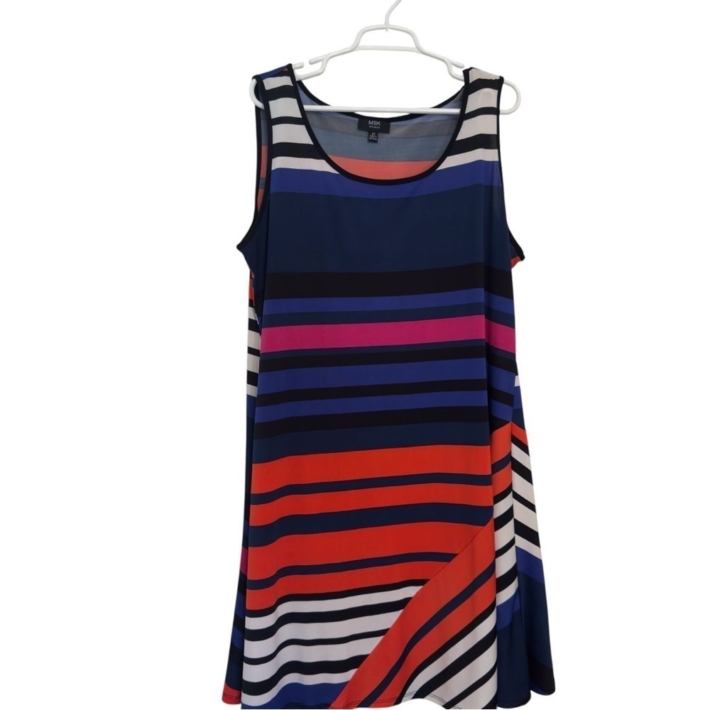 MSK - Women’s 2X Plus Striped Sleeveless Swing Dress Multicolor